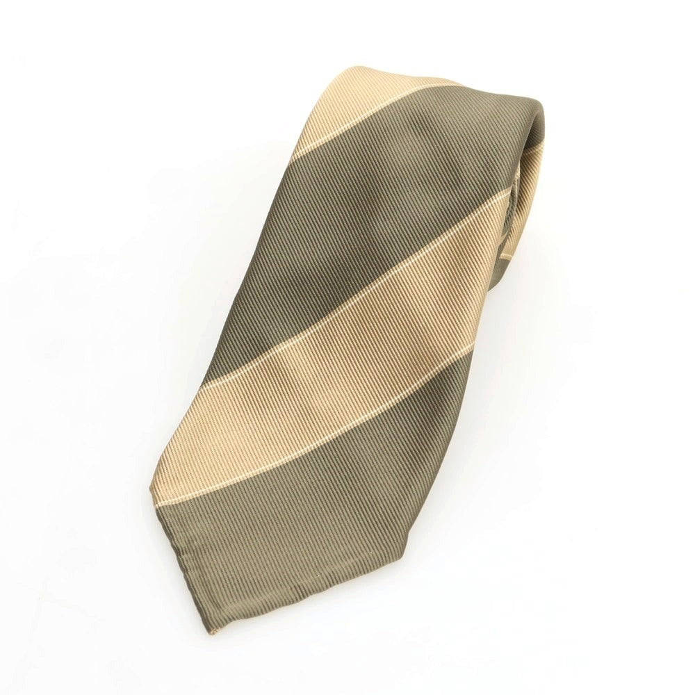 【中古】トゥモローランド TOMORROWLAND シルク セッテピエゲ ストライプ柄ネクタイ カーキxベージュ【 状態ランクB 】【 メンズ 】
