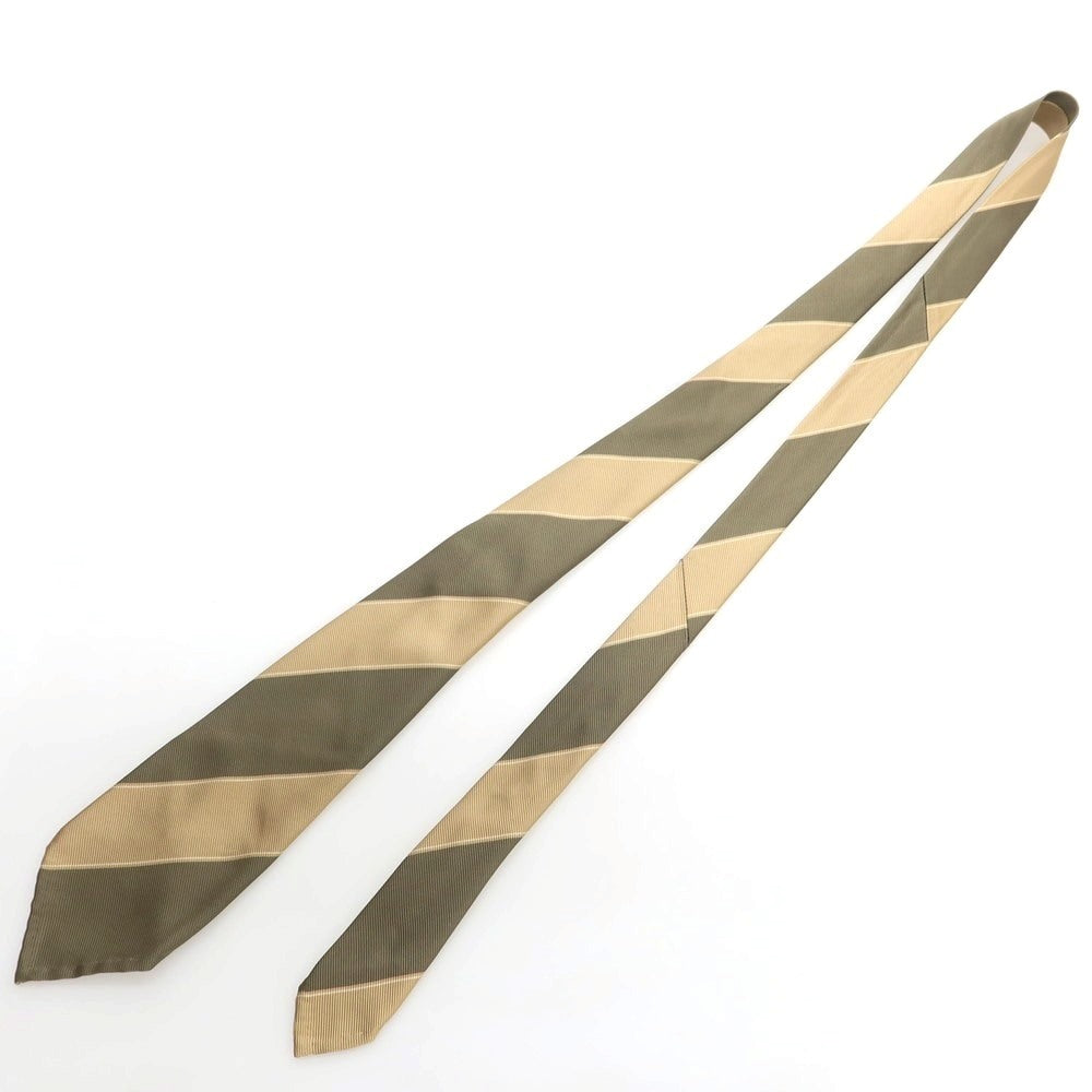 【中古】トゥモローランド TOMORROWLAND シルク セッテピエゲ ストライプ柄ネクタイ カーキxベージュ【 状態ランクB 】【 メンズ 】