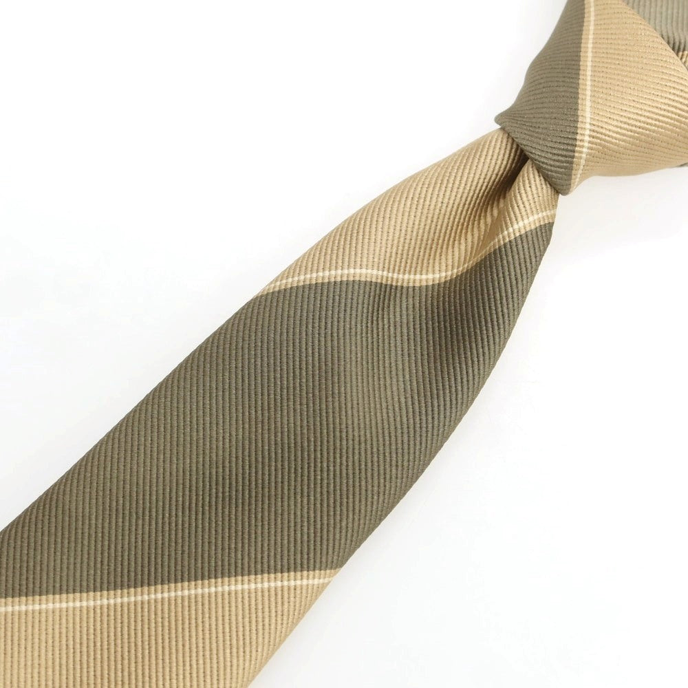 【中古】トゥモローランド TOMORROWLAND シルク セッテピエゲ ストライプ柄ネクタイ カーキxベージュ【 状態ランクB 】【 メンズ 】