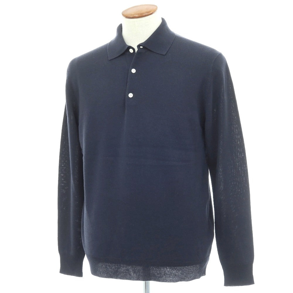 【中古】ビームスプラス BEAMS PLUS レーヨンコットン 長袖 ポロニット ネイビー【サイズＭ】【 状態ランクC 】【 メンズ 】
