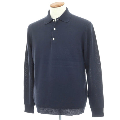 【中古】ビームスプラス BEAMS PLUS レーヨンコットン 長袖 ポロニット ネイビー【サイズＭ】【 状態ランクC 】【 メンズ 】