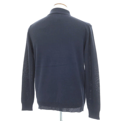 【中古】ビームスプラス BEAMS PLUS レーヨンコットン 長袖 ポロニット ネイビー【サイズＭ】【 状態ランクC 】【 メンズ 】