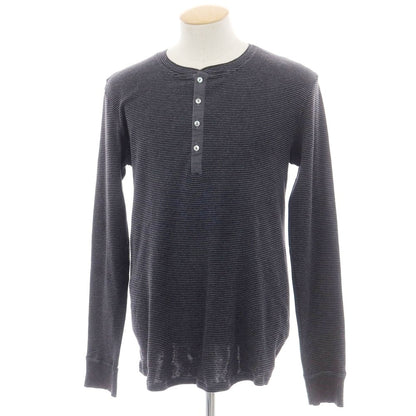 【中古】シーサー Schiesser コットン ボーダー ヘンリーネック 長袖Ｔシャツ ダークグレーxブラック【 S/4 】【 状態ランクB 】【 メンズ 】