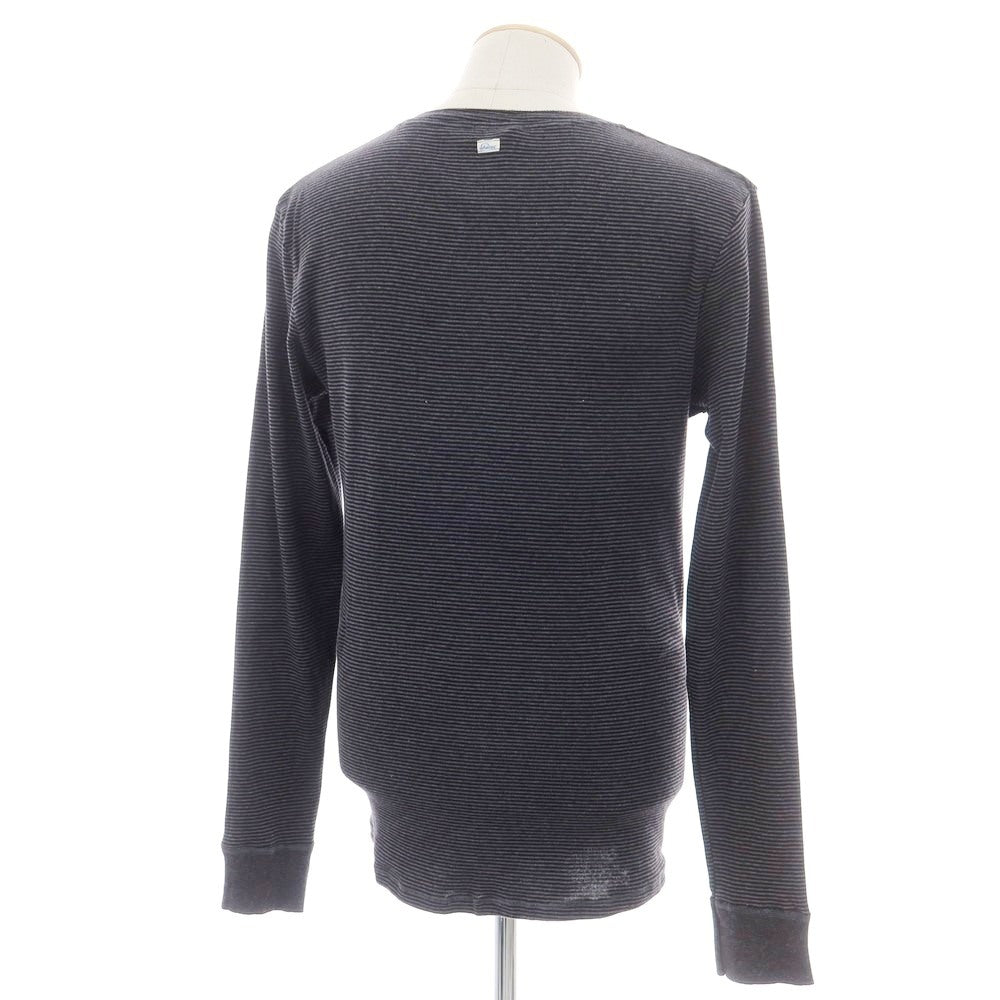 【中古】シーサー Schiesser コットン ボーダー ヘンリーネック 長袖Ｔシャツ ダークグレーxブラック【 S/4 】【 状態ランクB 】【 メンズ 】