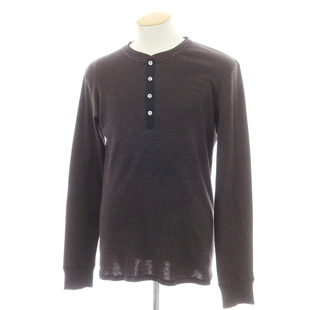 【中古】シーサー Schiesser コットン ボーダー ヘンリーネック 長袖Ｔシャツ ダークブラウンxブラック【 サイズS/4 】【 状態ランクB 】【 メンズ 】 [APD]