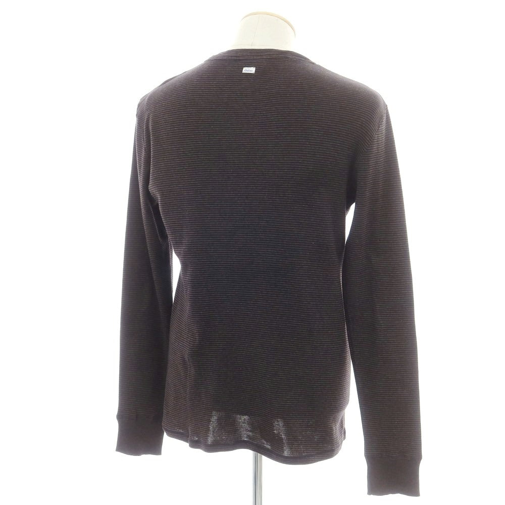 【中古】シーサー Schiesser コットン ボーダー ヘンリーネック 長袖Ｔシャツ ダークブラウンxブラック【 サイズS/4 】【 状態ランクB 】【 メンズ 】 [APD]