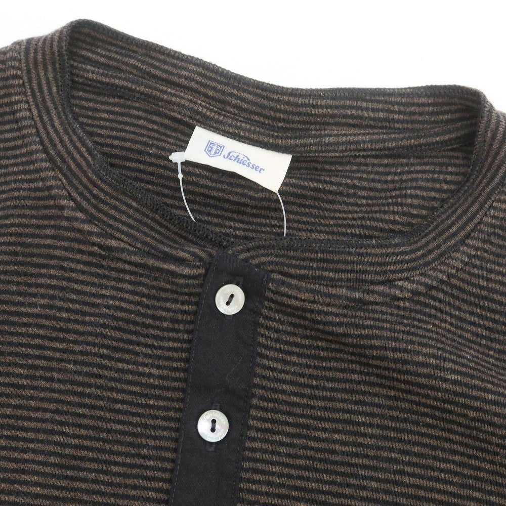 【中古】シーサー Schiesser コットン ボーダー ヘンリーネック 長袖Ｔシャツ ダークブラウンxブラック【 サイズS/4 】【 状態ランクB 】【 メンズ 】 [APD]