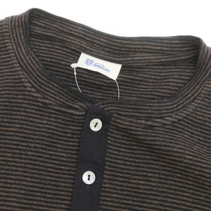 【中古】シーサー Schiesser コットン ボーダー ヘンリーネック 長袖Ｔシャツ ダークブラウンxブラック【 S/4 】【 状態ランクB 】【 メンズ 】