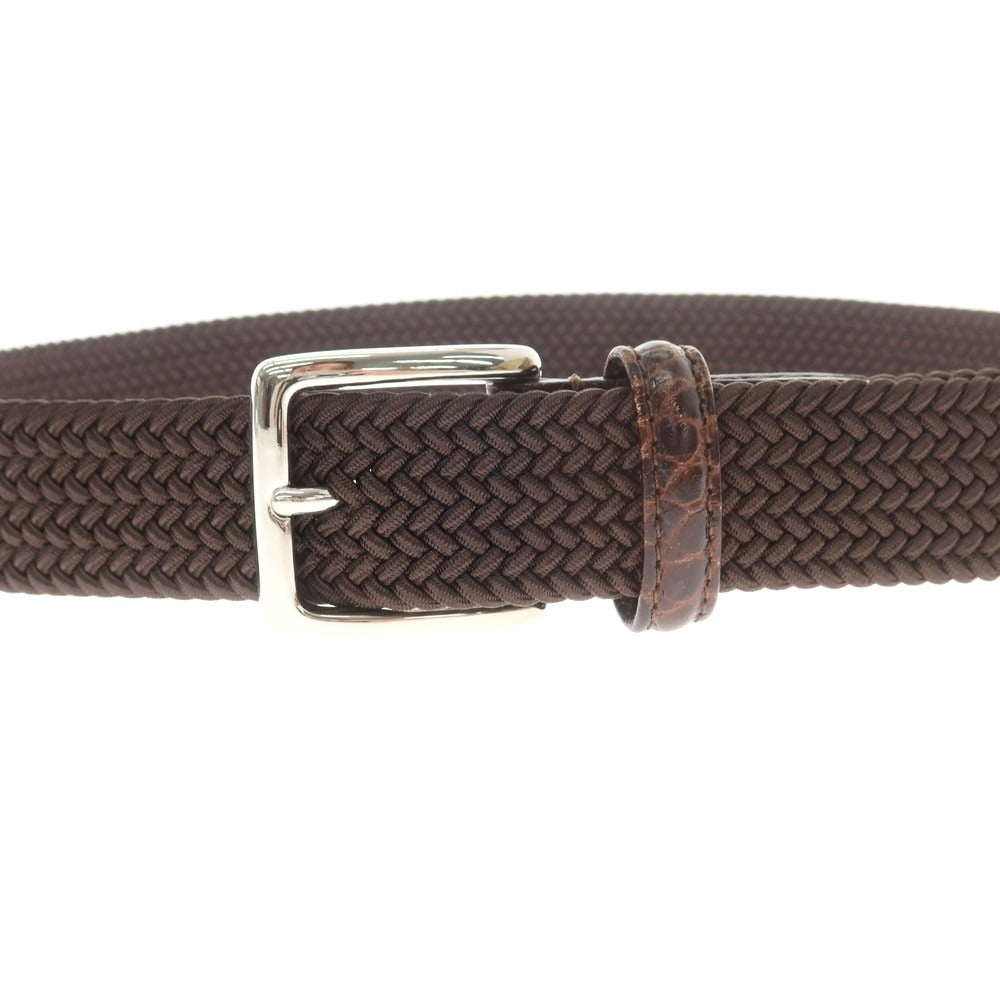 【中古】アンダーソンズ Andersons エラスティック×クロコ型押しレザー メッシュベルト ブラウンxシルバー【 80 】【 状態ランクA 】【 メンズ 】