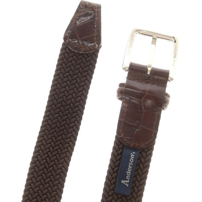 【中古】アンダーソンズ Andersons エラスティック×クロコ型押しレザー メッシュベルト ブラウンxシルバー【 80 】【 状態ランクA 】【 メンズ 】