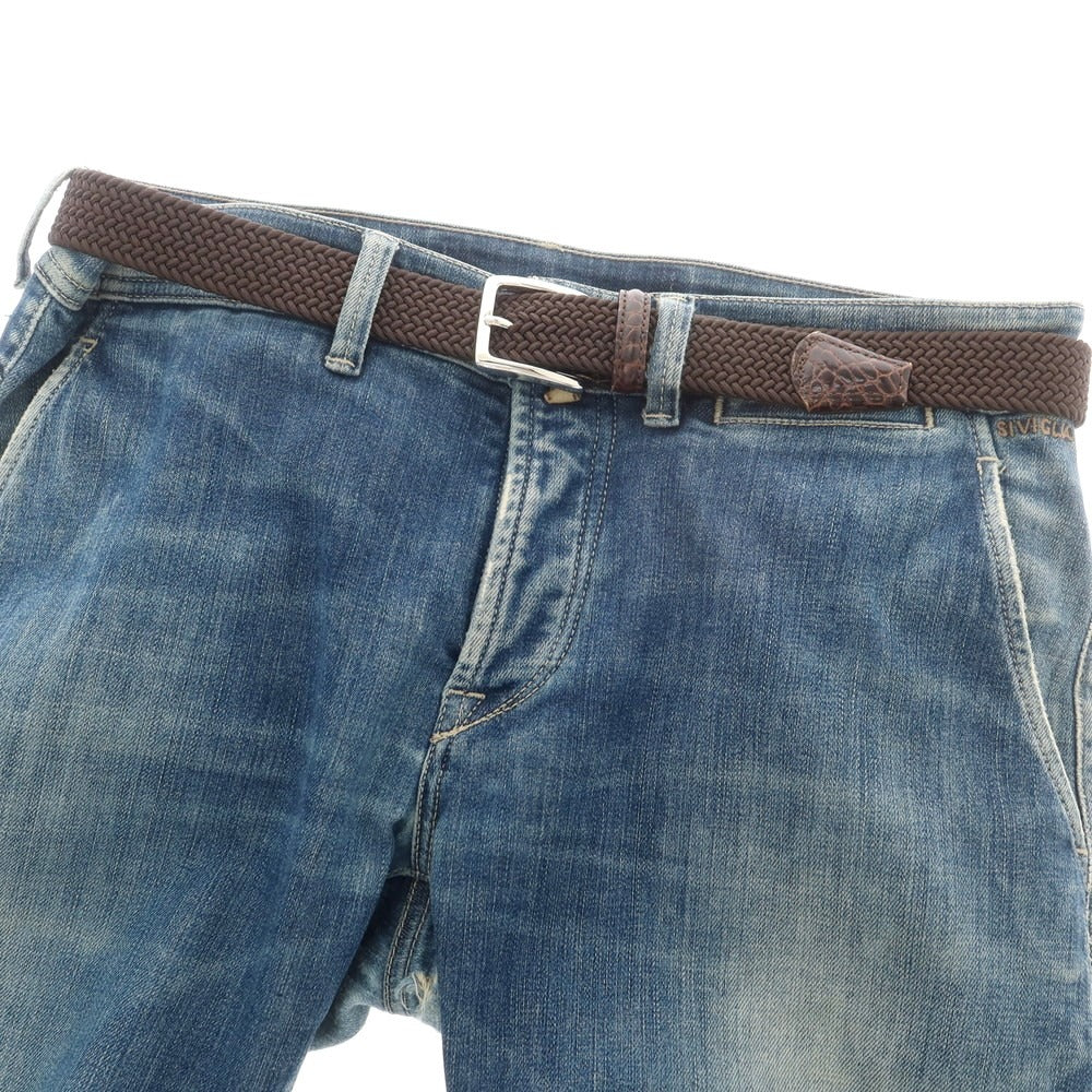 【中古】アンダーソンズ Andersons エラスティック×クロコ型押しレザー メッシュベルト ブラウンxシルバー【 80 】【 状態ランクA 】【 メンズ 】