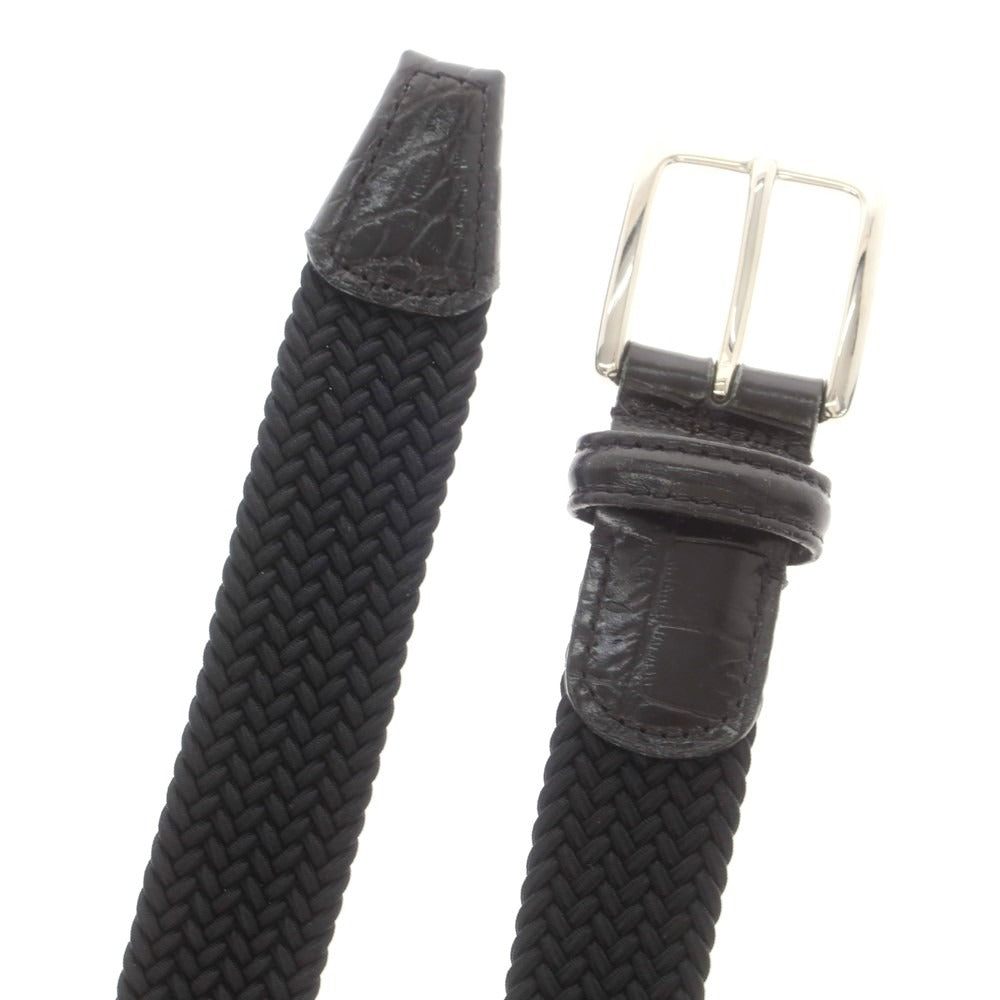【中古】アンダーソンズ Andersons エラスティック×クロコ型押しレザー メッシュベルト ブラックxシルバー【 85 】【 状態ランクA 】【 メンズ 】