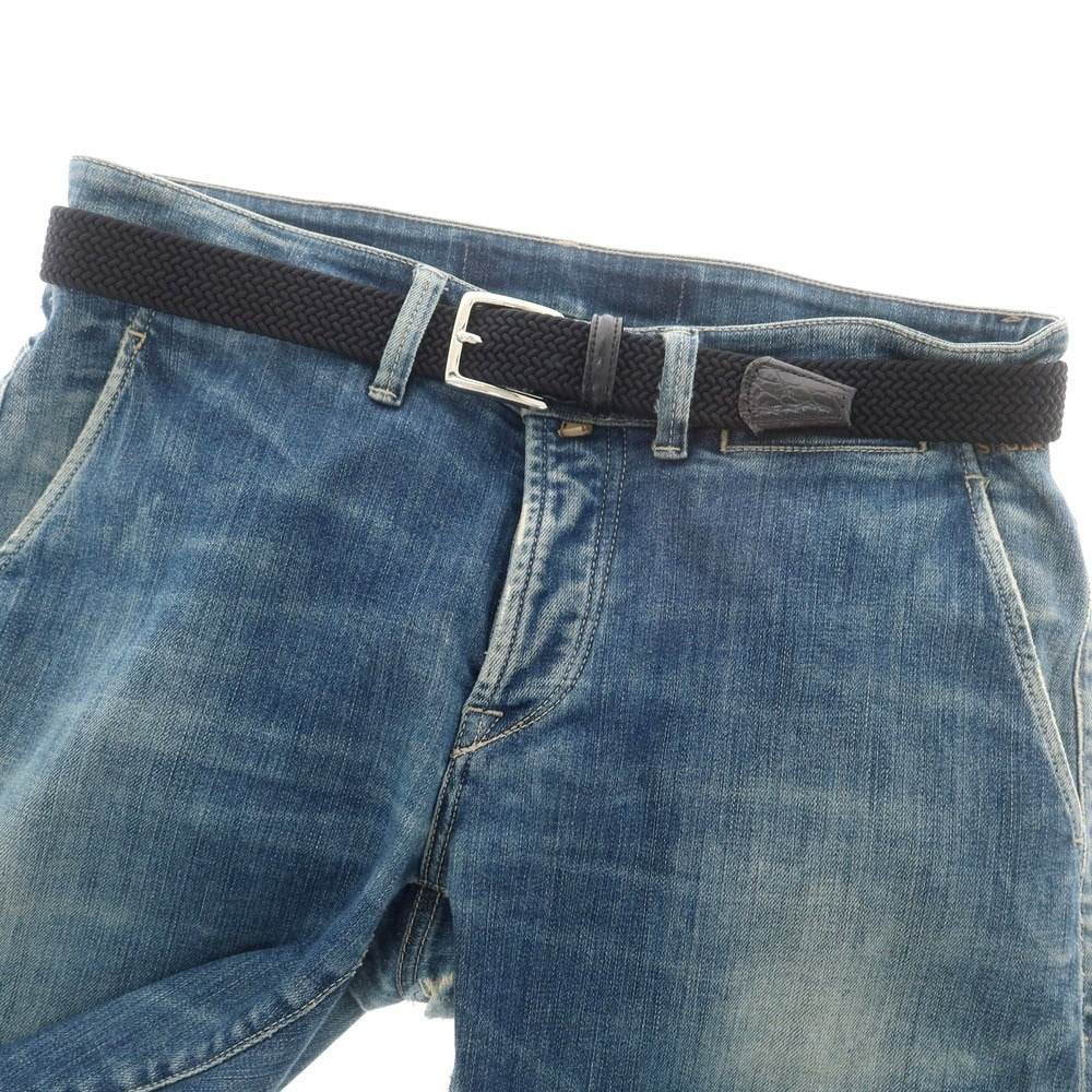 【中古】アンダーソンズ Andersons エラスティック×クロコ型押しレザー メッシュベルト ブラックxシルバー【 85 】【 状態ランクA 】【 メンズ 】