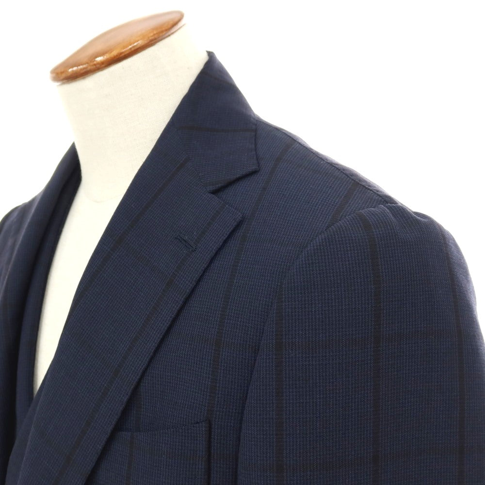 【中古】ブリッラ ペル イル グスト Brilla per il gusto スリーピース モヘヤウール チェック 3つボタンスーツ ネイビー【サイズ46】【 状態ランクC 】【 メンズ 】