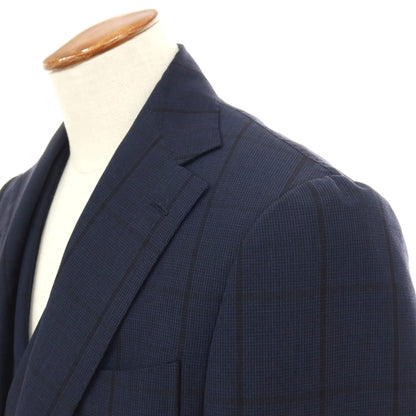 【中古】ブリッラ ペル イル グスト Brilla per il gusto スリーピース モヘヤウール チェック 3つボタンスーツ ネイビー【サイズ46】【 状態ランクC 】【 メンズ 】