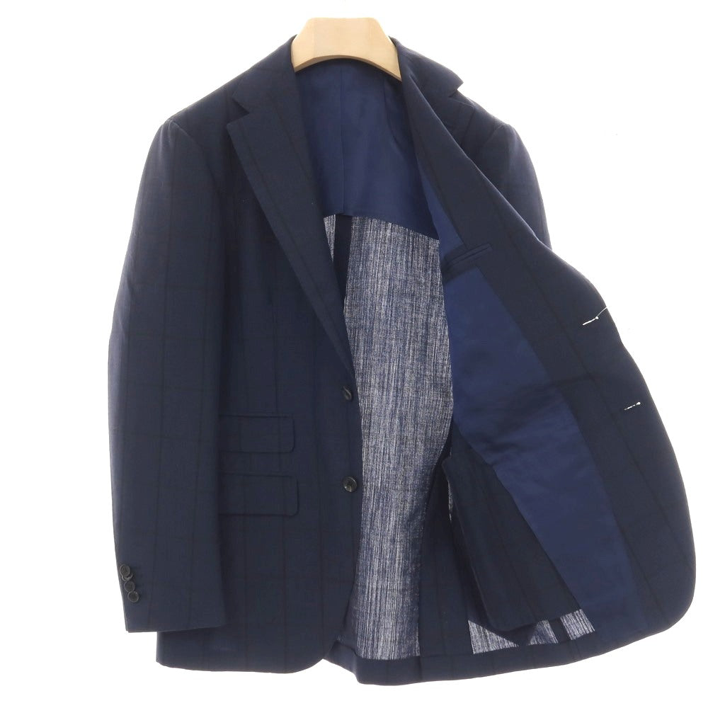 【中古】ブリッラ ペル イル グスト Brilla per il gusto スリーピース モヘヤウール チェック 3つボタンスーツ ネイビー【サイズ46】【 状態ランクC 】【 メンズ 】