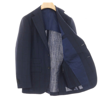 【中古】ブリッラ ペル イル グスト Brilla per il gusto スリーピース モヘヤウール チェック 3つボタンスーツ ネイビー【サイズ46】【 状態ランクC 】【 メンズ 】