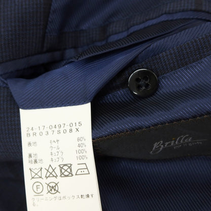 【中古】ブリッラ ペル イル グスト Brilla per il gusto スリーピース モヘヤウール チェック 3つボタンスーツ ネイビー【サイズ46】【 状態ランクC 】【 メンズ 】