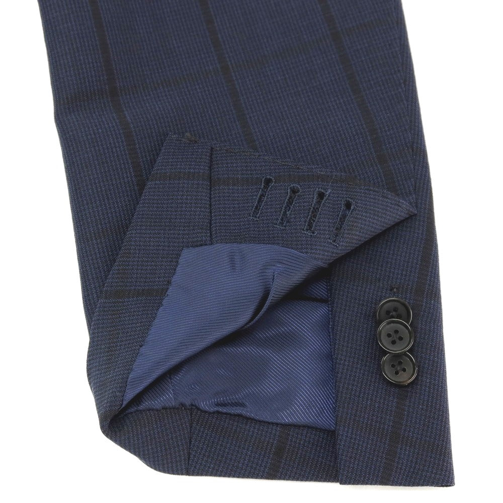 【中古】ブリッラ ペル イル グスト Brilla per il gusto スリーピース モヘヤウール チェック 3つボタンスーツ ネイビー【サイズ46】【 状態ランクC 】【 メンズ 】