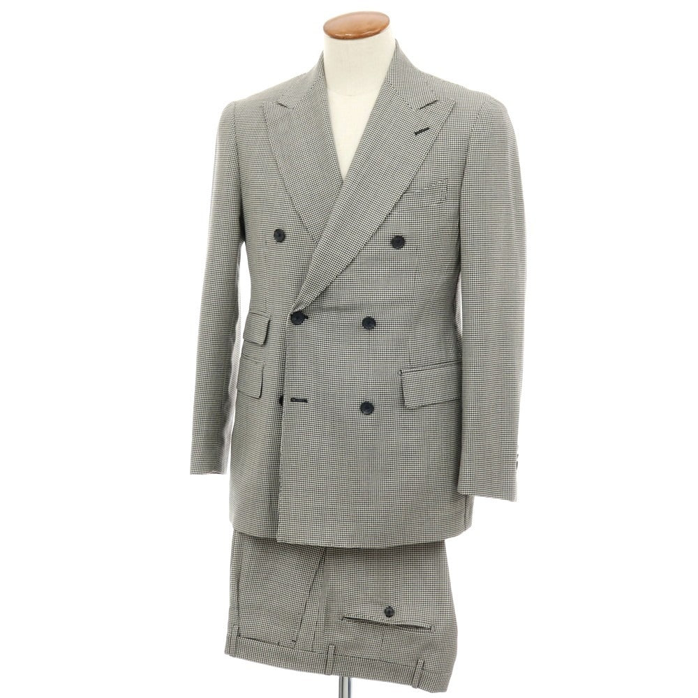【中古】タリアトーレ TAGLIATORE Brilla per il gusto別注 SUPER100’Sウール＆シルク ハウンドトゥース ダブルスーツ グレーxブラック【サイズ48】【 状態ランクB 】【 メンズ 】