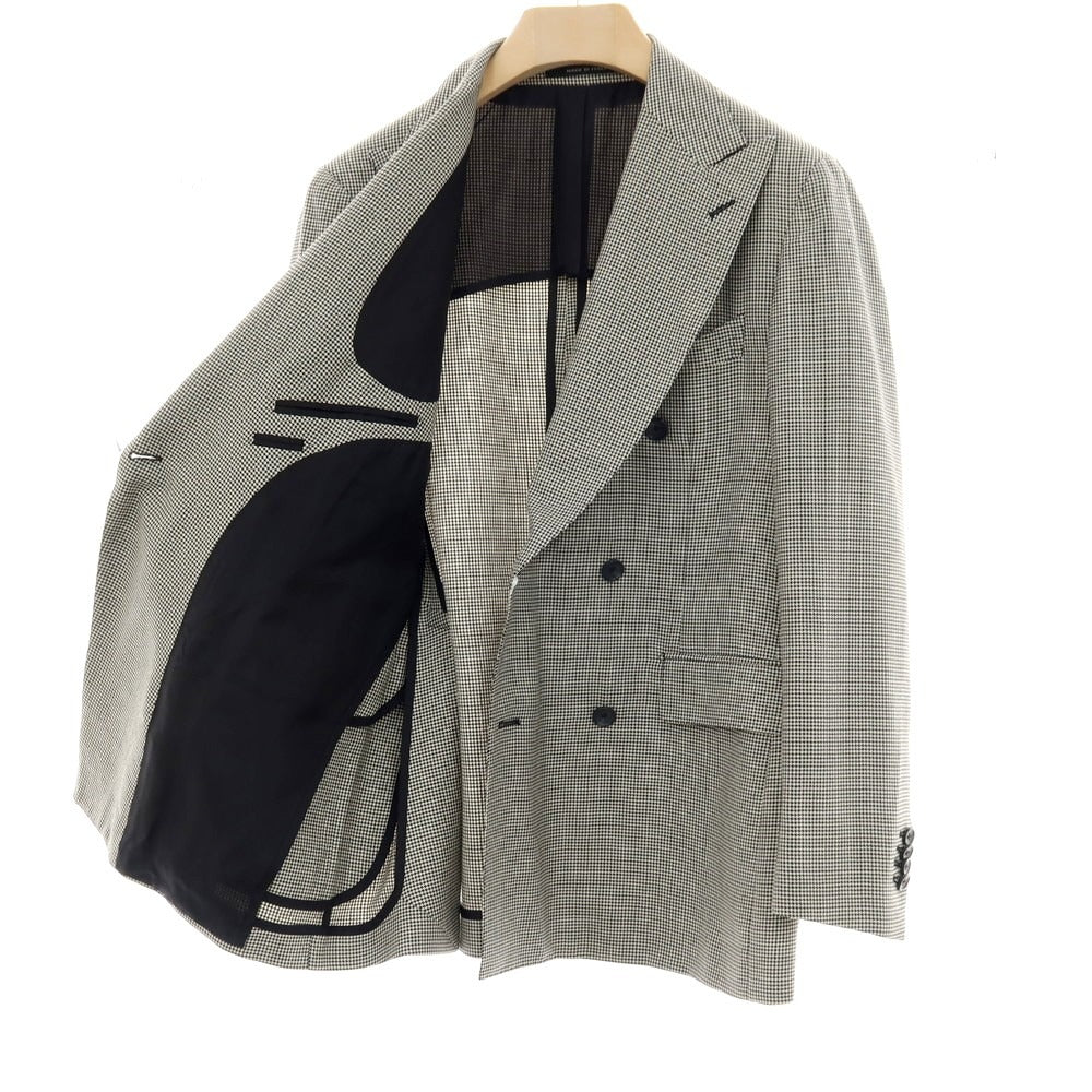 【中古】タリアトーレ TAGLIATORE Brilla per il gusto別注 SUPER100’Sウール＆シルク ハウンドトゥース ダブルスーツ グレーxブラック【サイズ48】【 状態ランクB 】【 メンズ 】