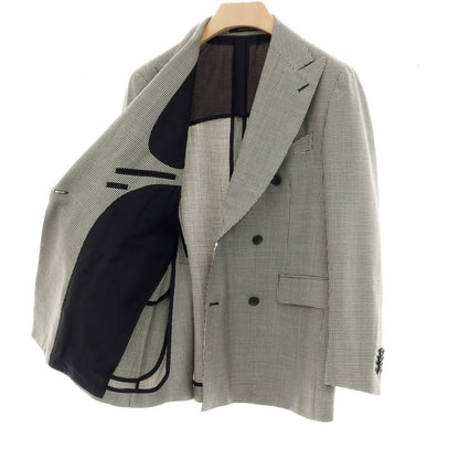 【中古】タリアトーレ TAGLIATORE Brilla per il gusto別注 SUPER100’Sウール＆シルク ハウンドトゥース ダブルスーツ グレーxブラック【サイズ48】【 状態ランクB 】【 メンズ 】