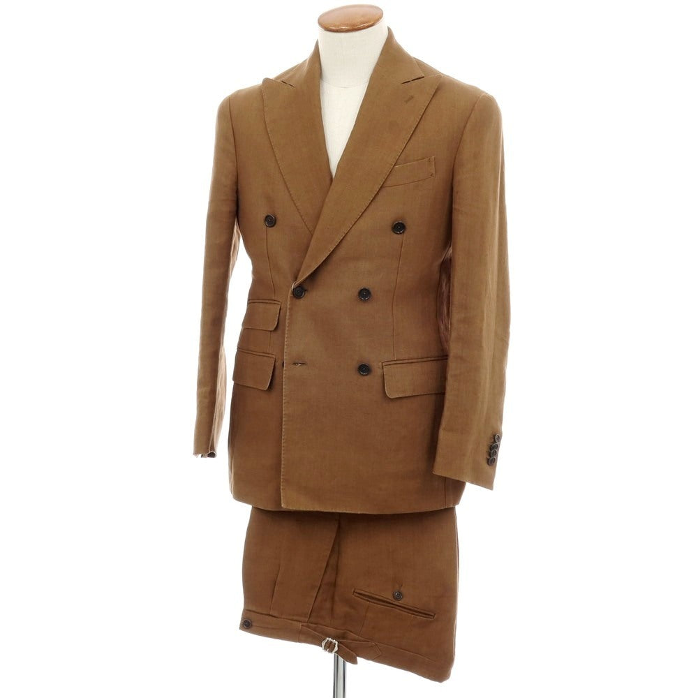 【中古】デペトリロ DE PETRILLO リネン ダブルスーツ ブラウン【サイズ46 Drop8】【 状態ランクC 】【 メンズ 】
