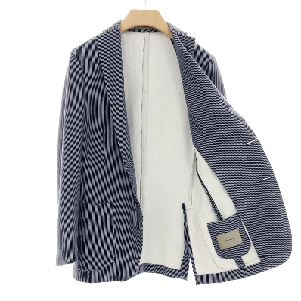【中古】ボリオリ BOGLIOLI SOHO コットンナイロン ジャージー ストライプ 3B カジュアルジャケット ネイビーxホワイト【サイズ46】【 状態ランクC 】【 メンズ 】