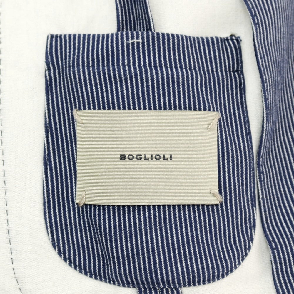 【中古】ボリオリ BOGLIOLI SOHO コットンナイロン ジャージー ストライプ 3B カジュアルジャケット ネイビーxホワイト【 サイズ46 】【 状態ランクC 】【 メンズ 】 [BPD]