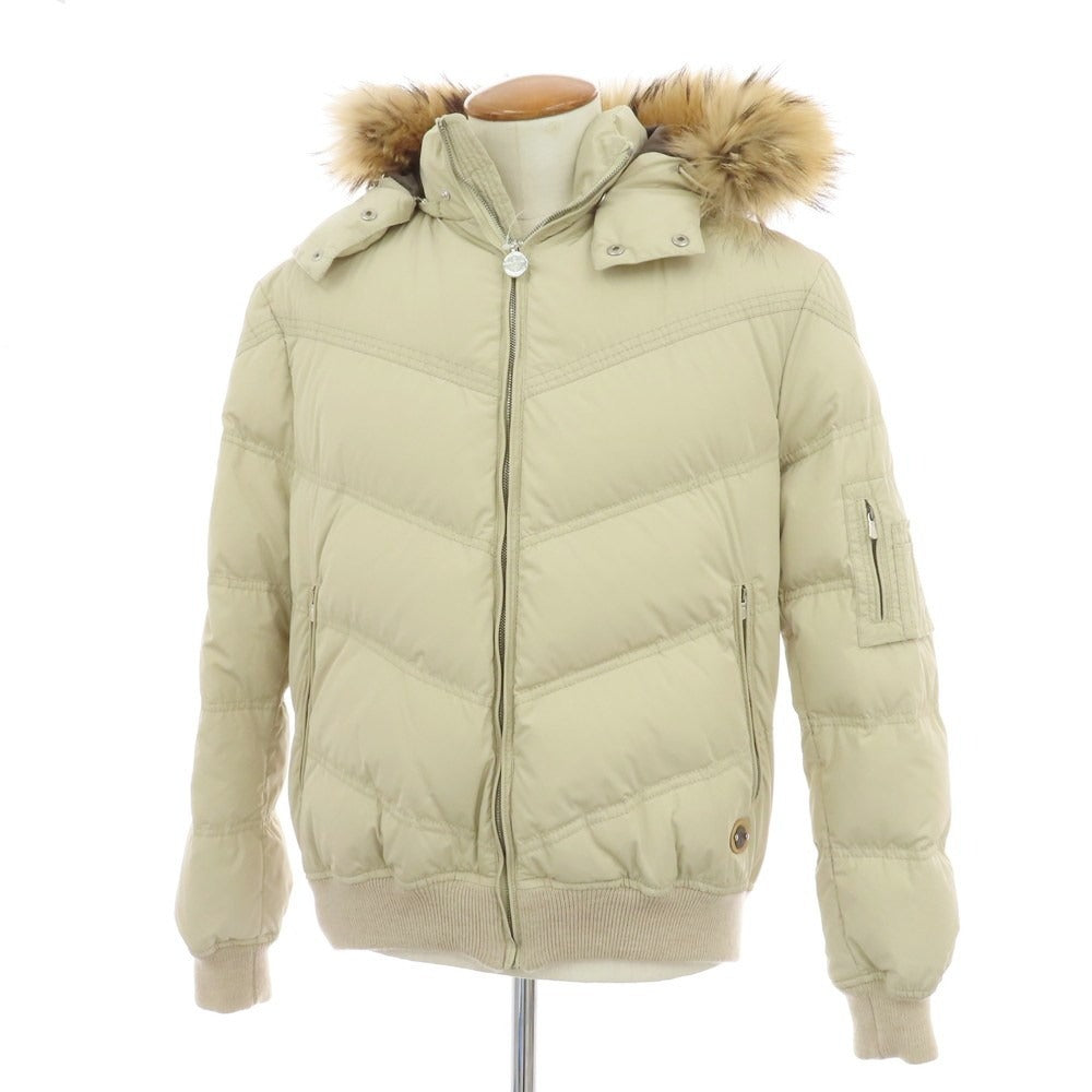 【中古】ルイジボレッリ ラグジュアリーヴィンテージ LUIGIBORRELLI LUXURY VINTAGE ストレッチポリエステル ファー ダウンジャケット ベージュ系【 48 】【 状態ランクB 】【 メンズ 】