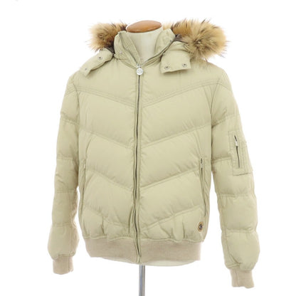 【中古】ルイジボレッリ ラグジュアリーヴィンテージ LUIGIBORRELLI LUXURY VINTAGE ストレッチポリエステル ファー ダウンジャケット ベージュ系【 48 】【 状態ランクB 】【 メンズ 】