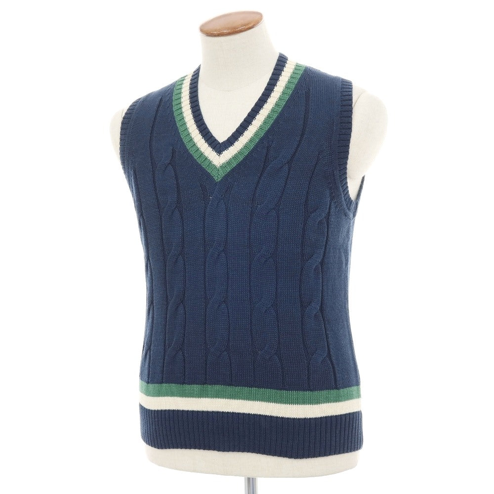 【中古】ラファモリーナ RAffa MOLINA コットン チルデン Vネック ニットベスト ネイビー【サイズM】【 状態ランクB 】【 メンズ 】