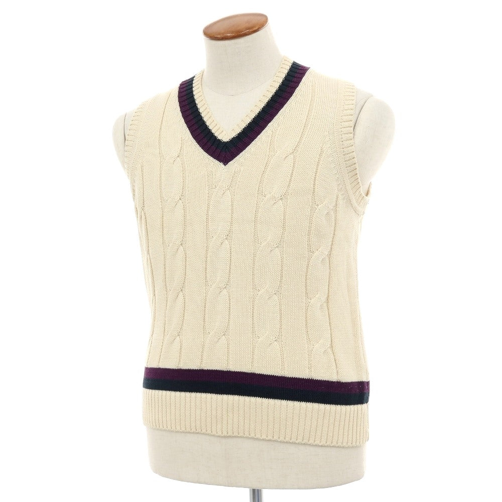 【中古】ラファモリーナ RAffa MOLINA コットン チルデン Vネック ニットベスト ナチュラル【サイズM】【 状態ランクB 】【 メンズ 】