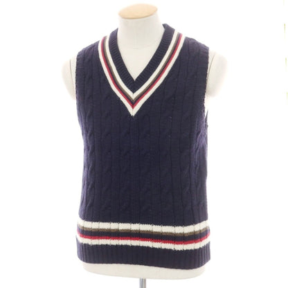 【中古】ジェームスシャルロット James Charlotte ケーブル編み ウール Vネック ニットベスト ネイビー【 36 】【 状態ランクB 】【 メンズ 】
