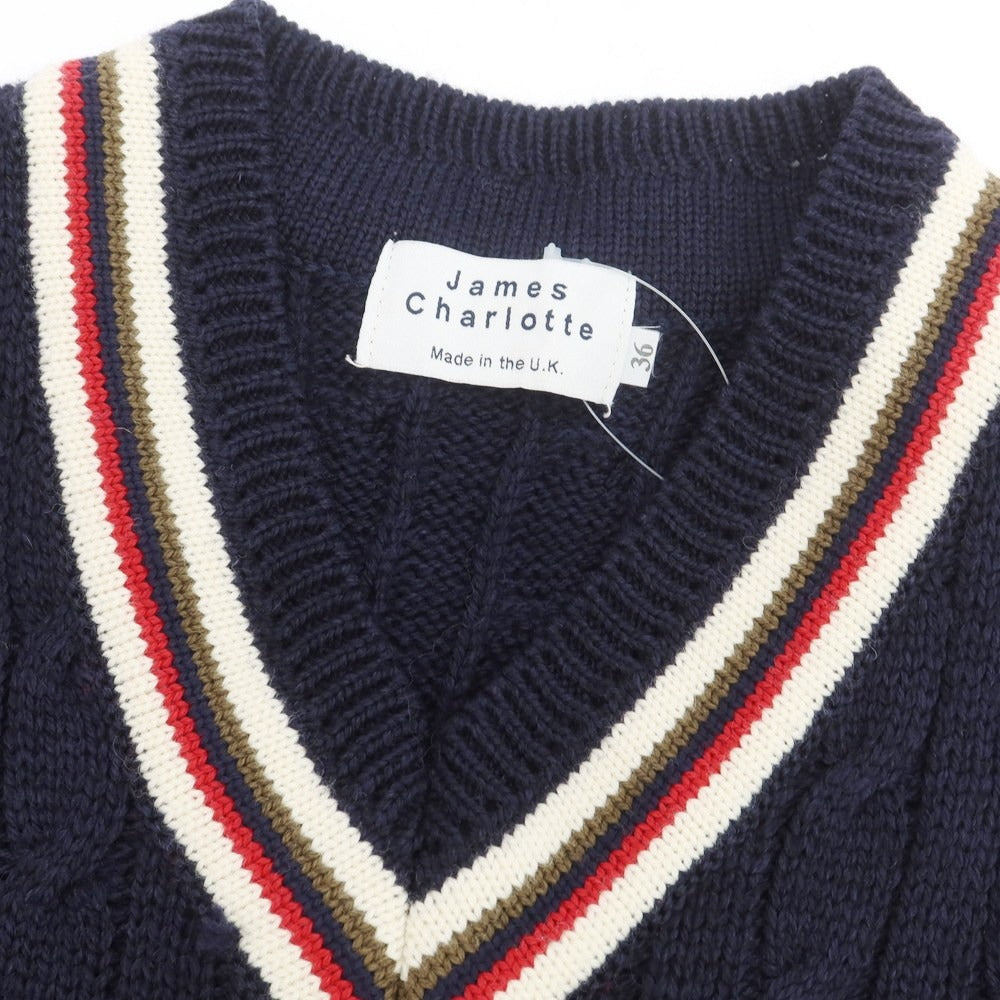【中古】ジェームスシャルロット James Charlotte ケーブル編み ウール Vネック ニットベスト ネイビー【 36 】【 状態ランクB 】【 メンズ 】