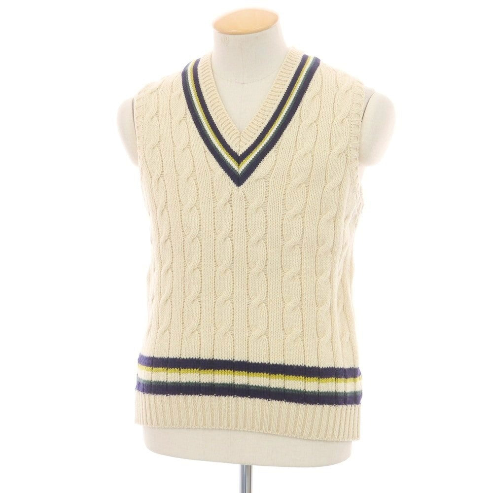 【中古】ジェームスシャルロット James Charlotte ケーブル編み ウール Vネック ニットベスト アイボリー【 36 】【 状態ランクB 】【 メンズ 】