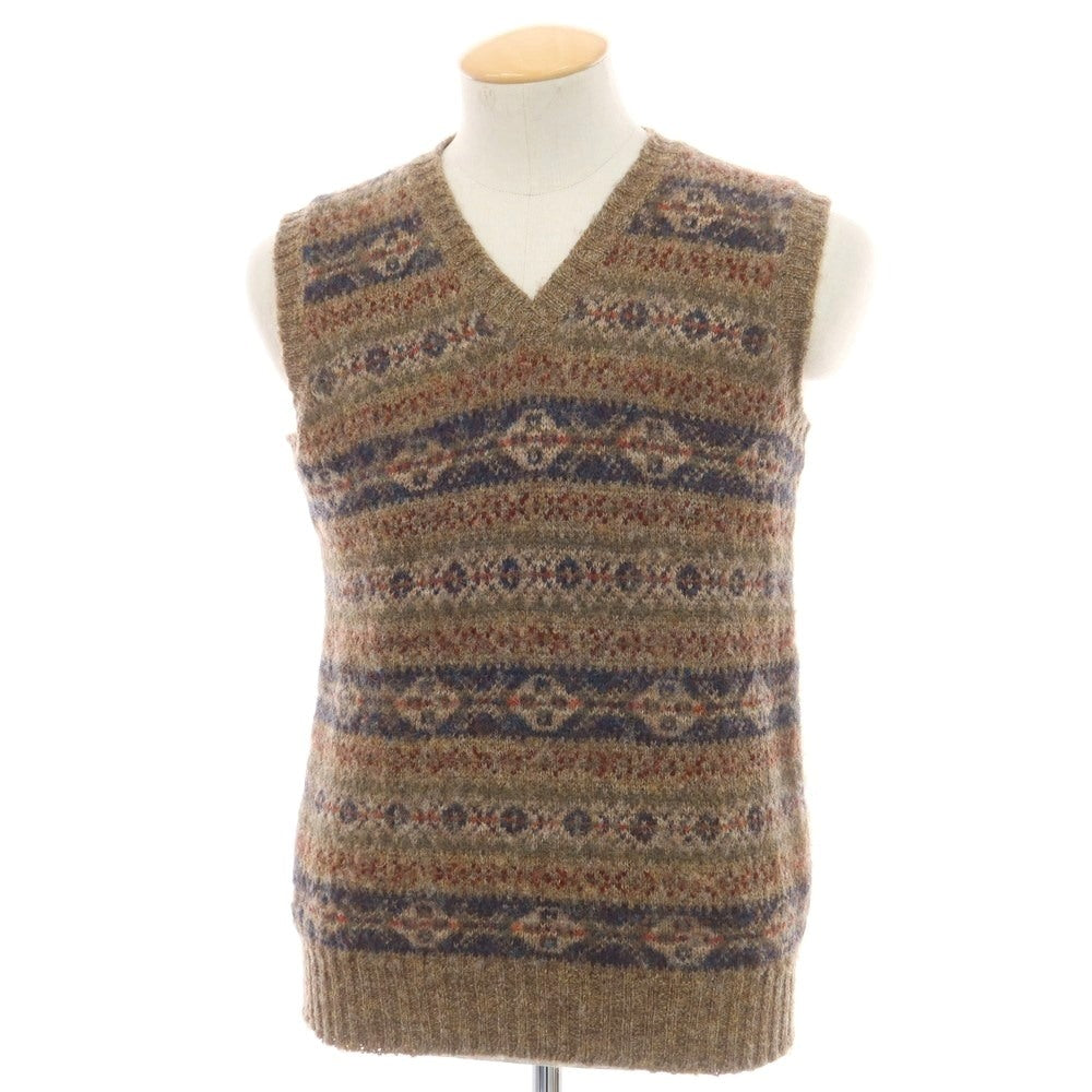 【中古】ジャミーソンズニットウェア Jamieson’s Knitwear ウール フェアアイル柄 Vネック ニットベスト ブラウン【 S 】【 状態ランクB 】【 メンズ 】