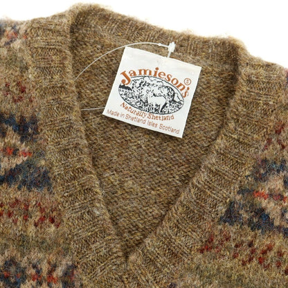 【中古】ジャミーソンズニットウェア Jamieson’s Knitwear ウール フェアアイル柄 Vネック ニットベスト ブラウン【 S 】【 状態ランクB 】【 メンズ 】