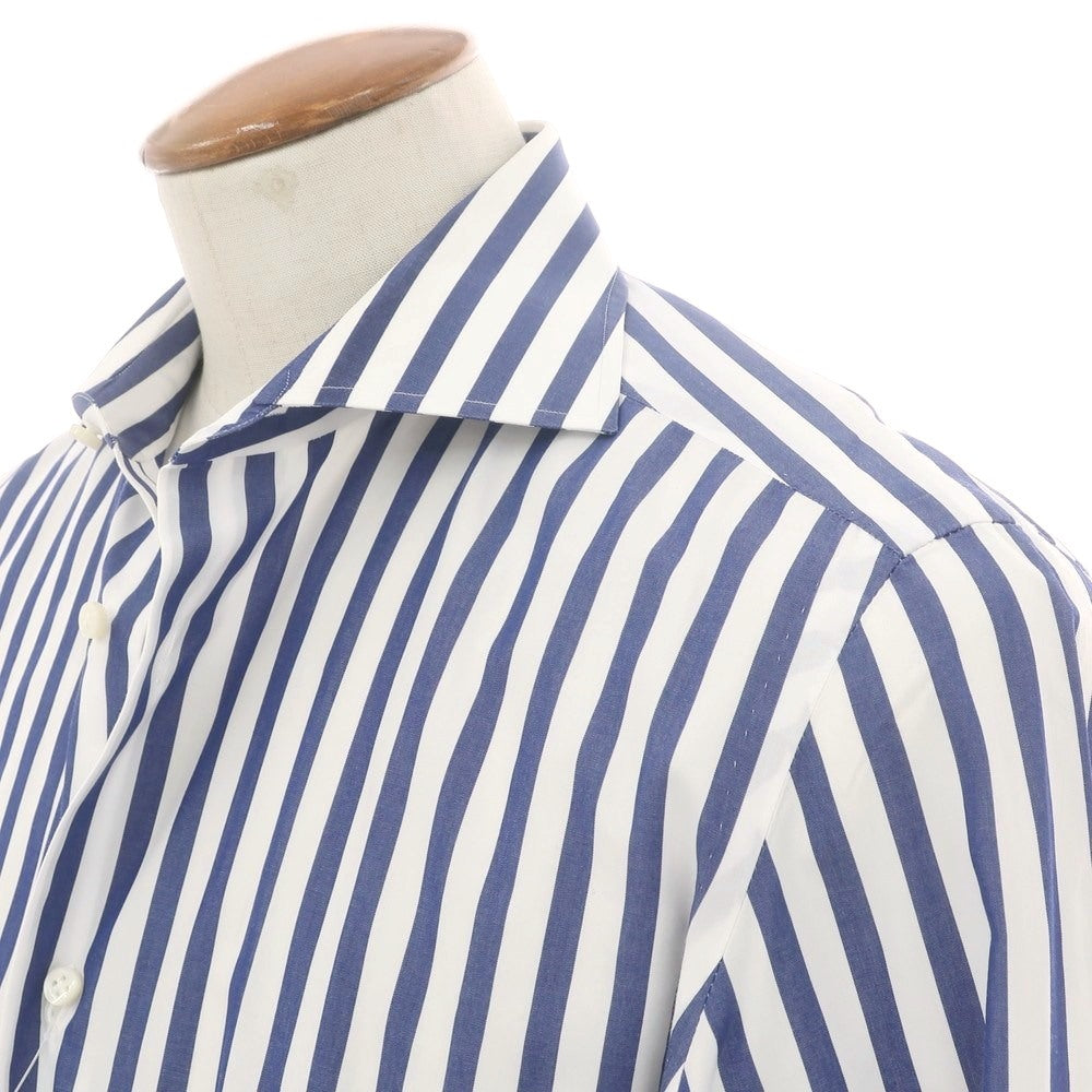 【中古】ルイジ ボレッリ Luigi Borrelli コットン ストライプ ワイドカラー ドレスシャツ ホワイトxネイビー【 40 】【 状態ランクB 】【 メンズ 】