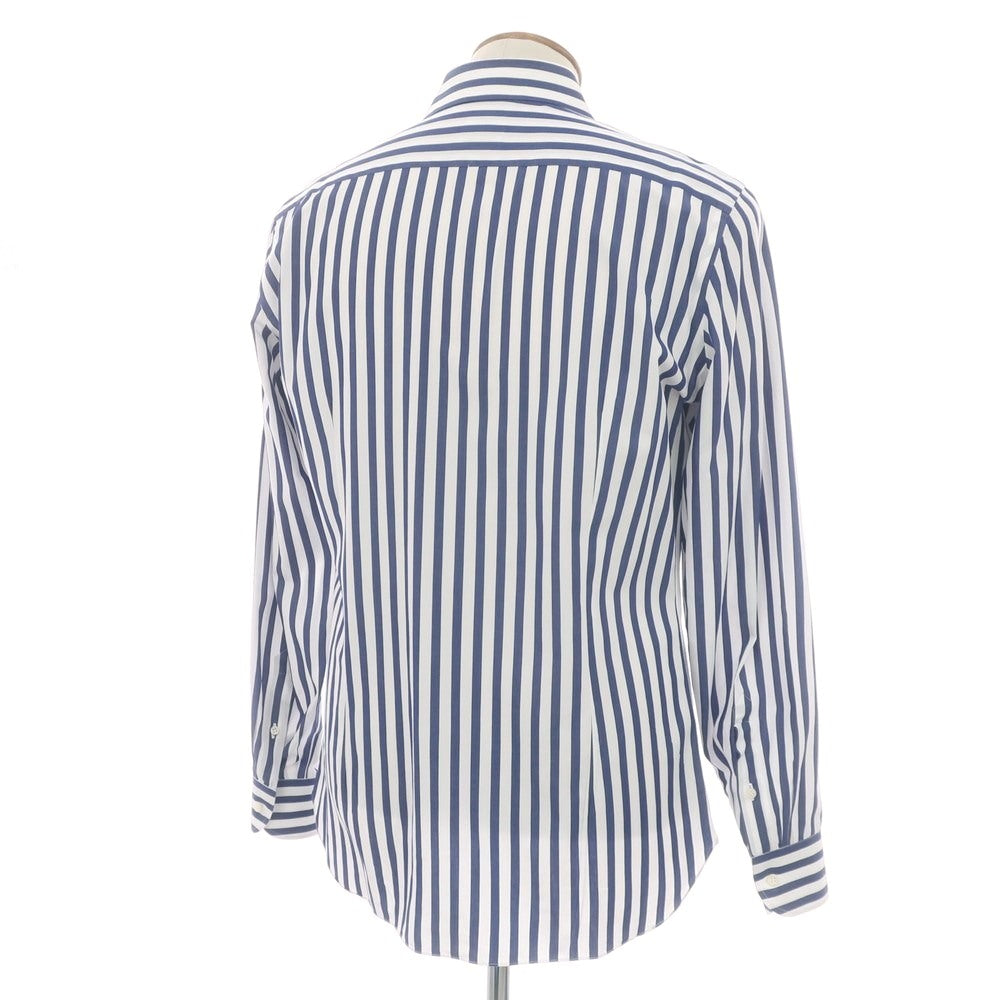 【中古】ルイジ ボレッリ Luigi Borrelli コットン ストライプ ワイドカラー ドレスシャツ ホワイトxネイビー【 40 】【 状態ランクB 】【 メンズ 】