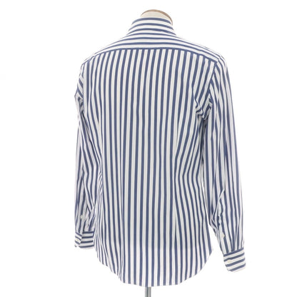 【中古】ルイジ ボレッリ Luigi Borrelli コットン ストライプ ワイドカラー ドレスシャツ ホワイトxネイビー【 40 】【 状態ランクB 】【 メンズ 】