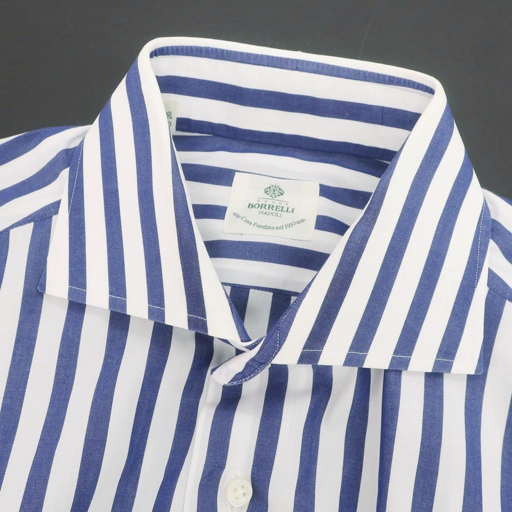 【中古】ルイジ ボレッリ Luigi Borrelli コットン ストライプ ワイドカラー ドレスシャツ ホワイトxネイビー【 40 】【 状態ランクB 】【 メンズ 】