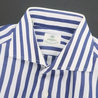 【中古】ルイジ ボレッリ Luigi Borrelli コットン ストライプ ワイドカラー ドレスシャツ ホワイトxネイビー【 40 】【 状態ランクB 】【 メンズ 】