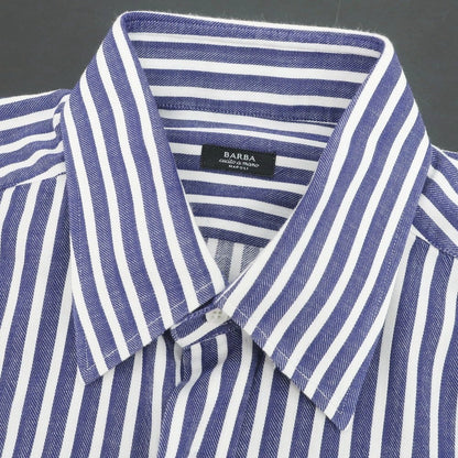 【中古】バルバ BARBA コットン ストライプ レギュラーカラー カジュアルシャツ ネイビーxホワイト【 40 】【 状態ランクB 】【 メンズ 】