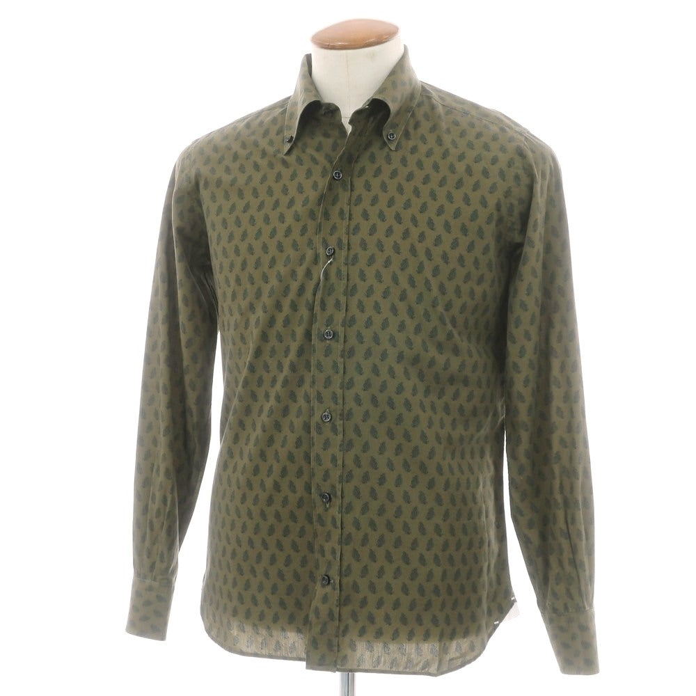 【中古】オリアン ORIAN コットン ペイズリー ボタンダウン カジュアルシャツ オリーブ【 M 】【 状態ランクC 】【 メンズ 】