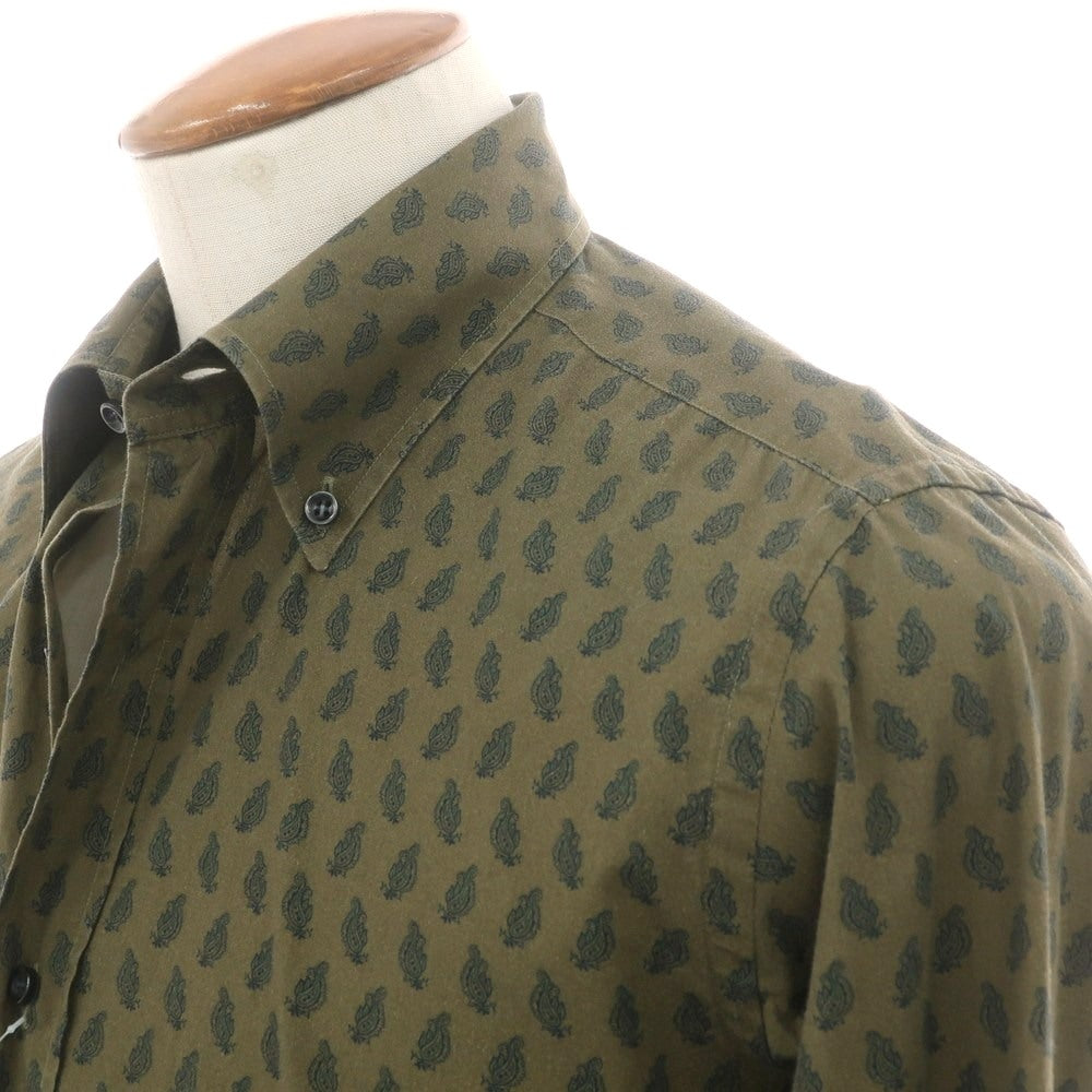 【中古】オリアン ORIAN コットン ペイズリー ボタンダウン カジュアルシャツ オリーブ【 M 】【 状態ランクC 】【 メンズ 】