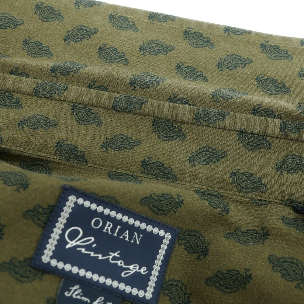 【中古】オリアン ORIAN コットン ペイズリー ボタンダウン カジュアルシャツ オリーブ【 サイズM 】【 状態ランクC 】【 メンズ 】 [APD]