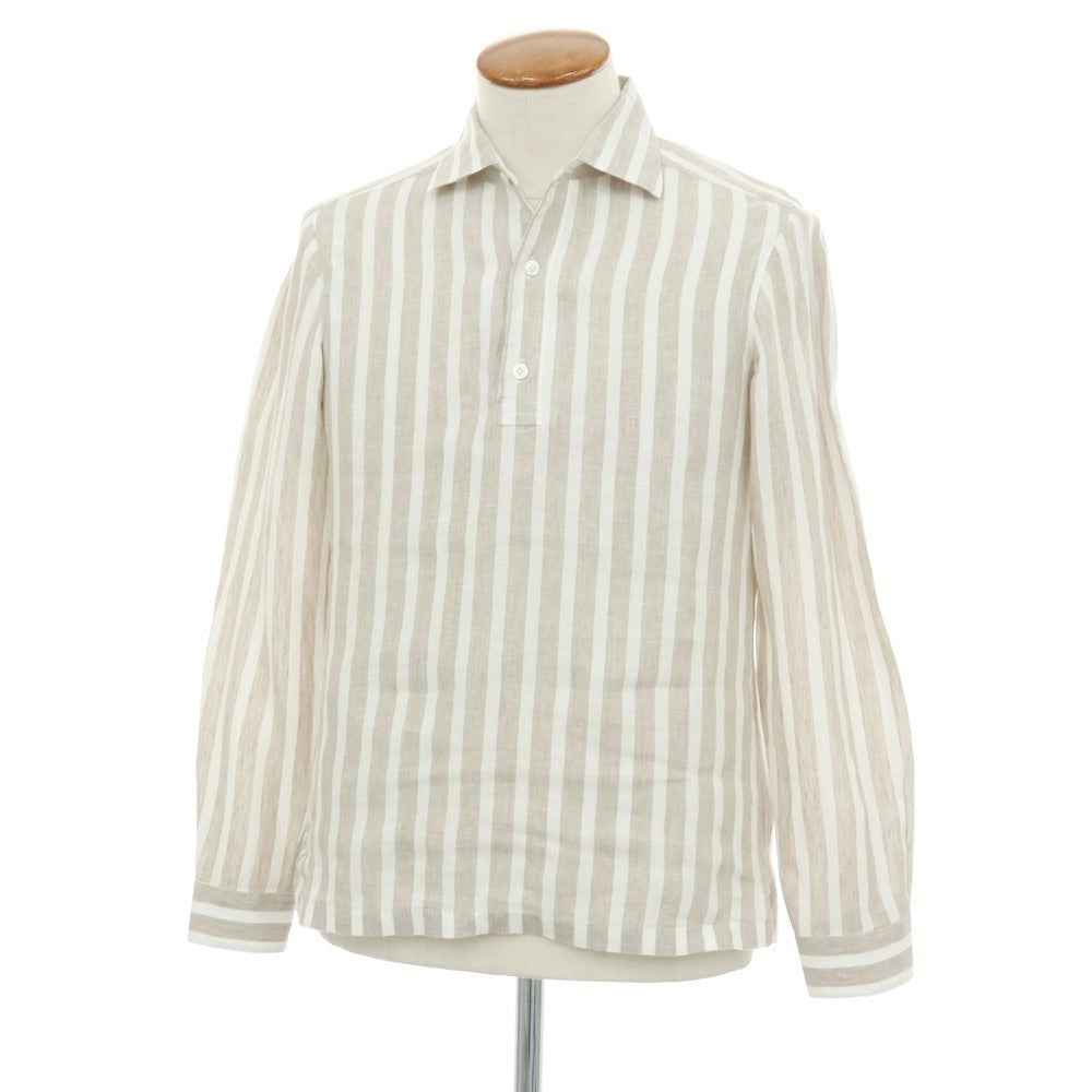【中古】エリコフォルミコラ ERRICO FORMICOLA リネン ストライプ プルオーバーシャツ グレージュxホワイト【サイズM】【 状態ランクB 】【 メンズ 】