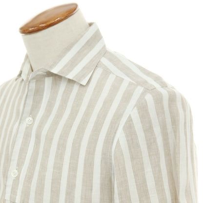 【中古】エリコフォルミコラ ERRICO FORMICOLA リネン ストライプ プルオーバーシャツ グレージュxホワイト【サイズM】【 状態ランクB 】【 メンズ 】