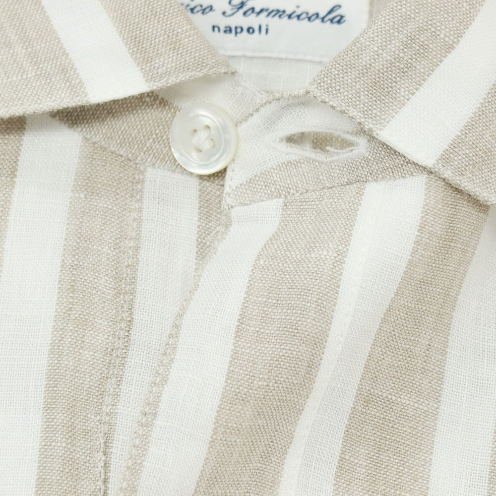 【中古】エリコフォルミコラ ERRICO FORMICOLA リネン ストライプ プルオーバーシャツ グレージュxホワイト【サイズM】【 状態ランクB 】【 メンズ 】